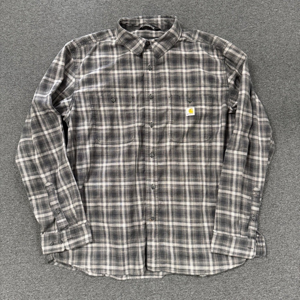 Carhartt Rugged Flex Flannel Shirt Mens XL Grey Good Plaid Relaxed Fit
